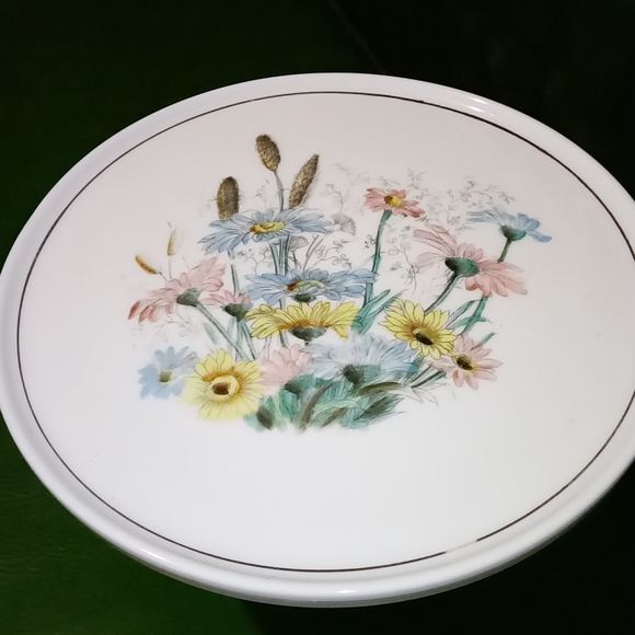Vintage Hand Painted Milk Glass Pedestal Cake Stand Plate Floral - Picture 4 of 10